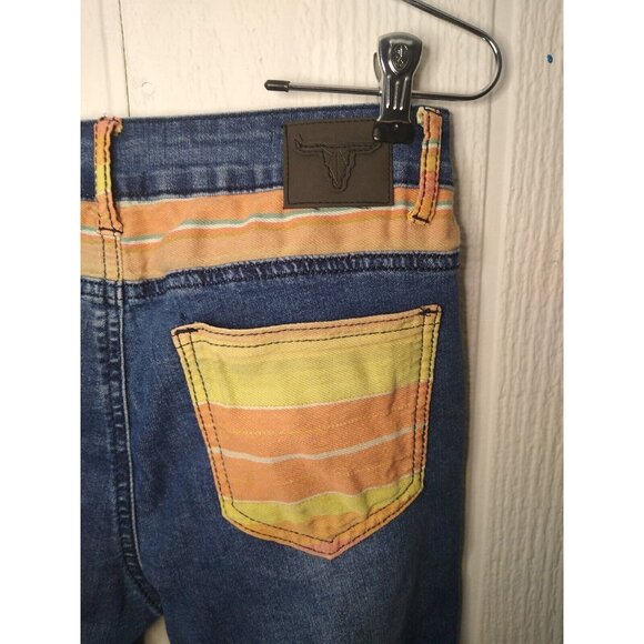 Lucky & Blessed Jeans L&B Women's 4 Mid Rise Bootcut Orange Stripe Pockets Trim - Picture 3 of 10